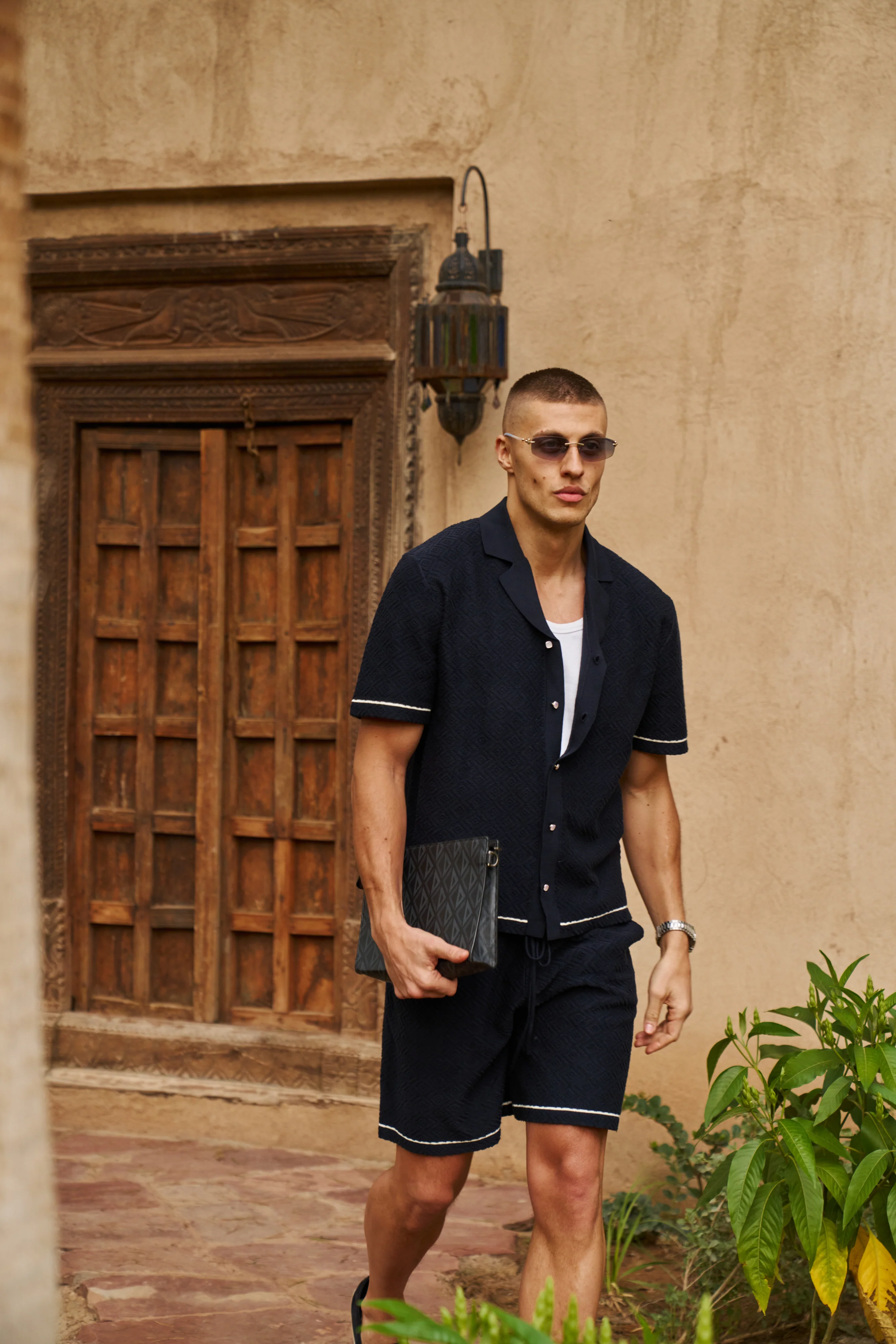 Bottega Tile Cotton Shirt (Navy/White) - Image 3