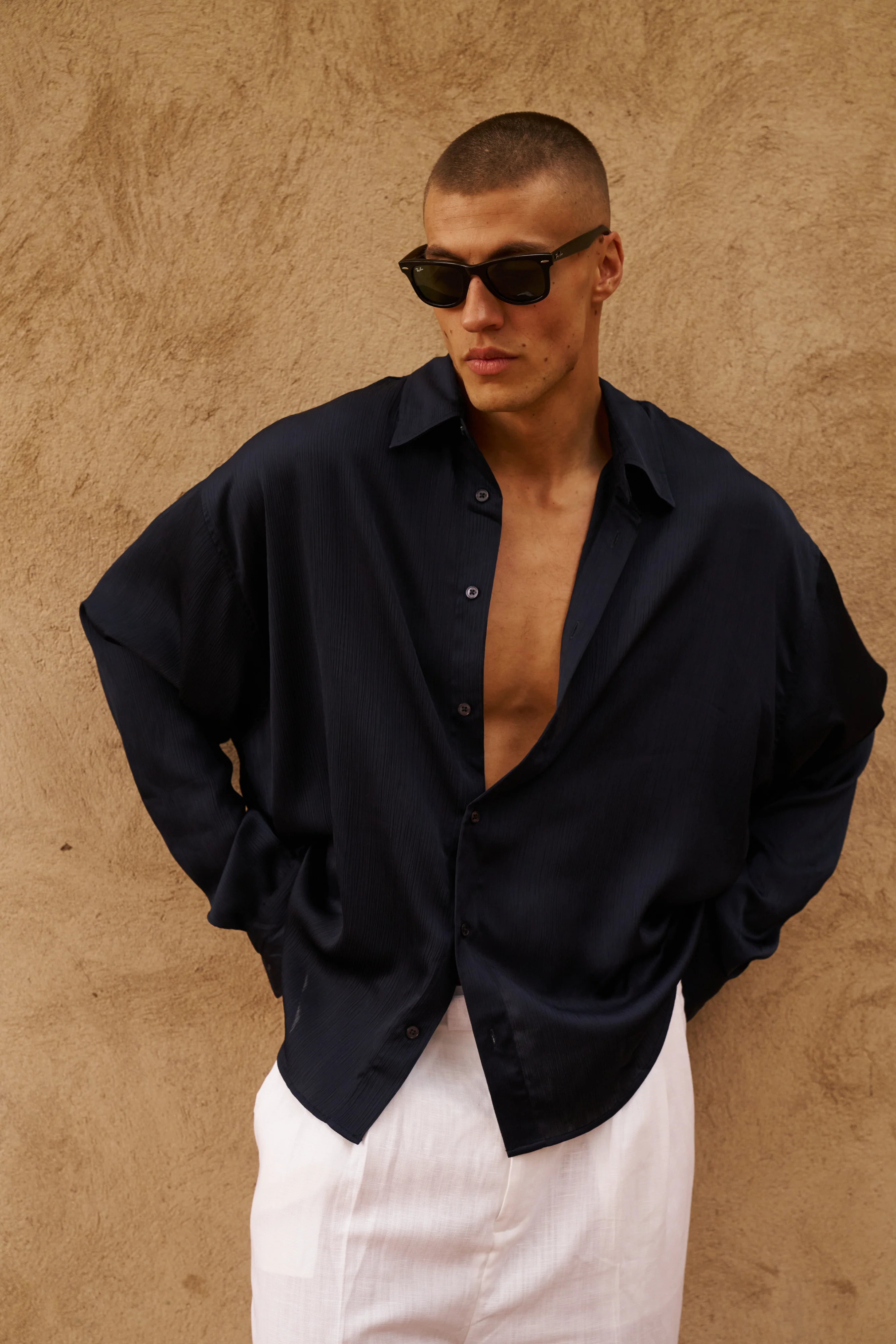 Flow Satin Shirt (Navy) - Image 10