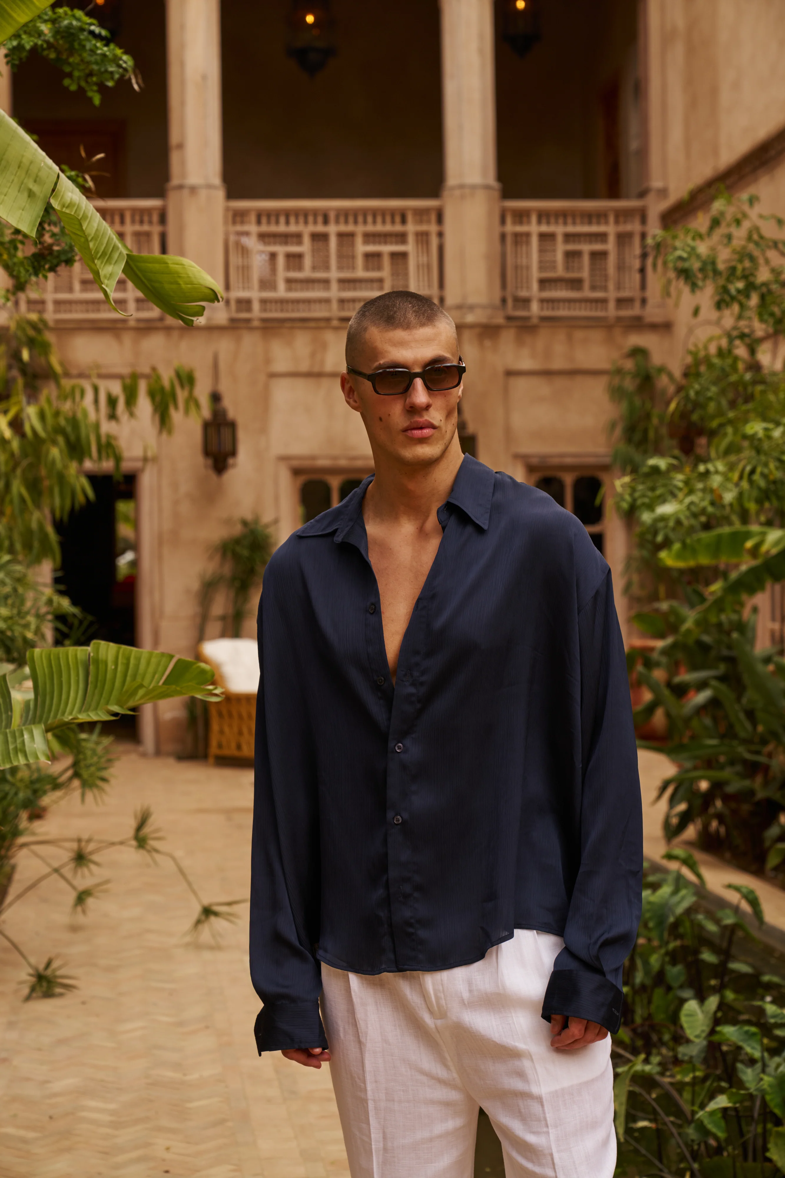 Flow Satin Shirt (Navy) - Image 11