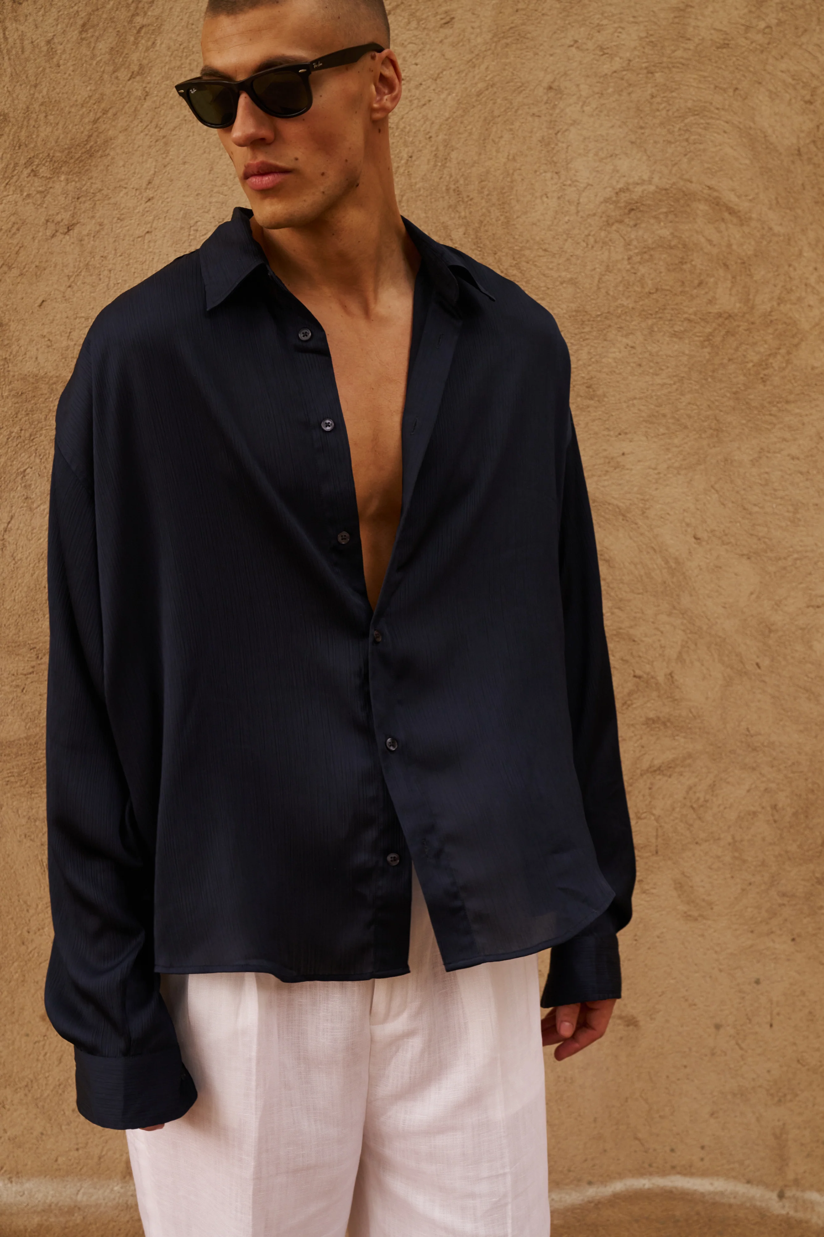 Flow Satin Shirt (Navy) - Image 12