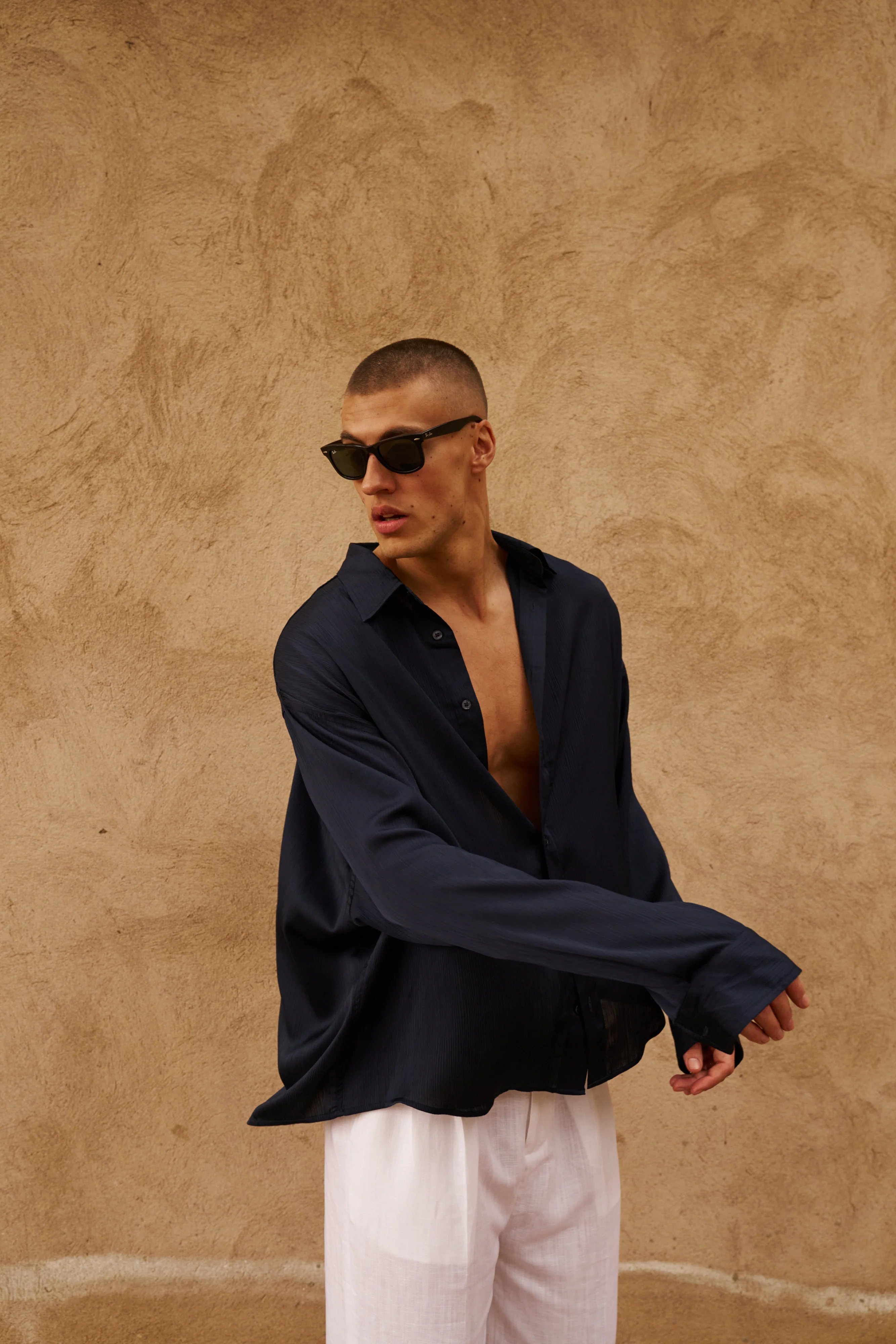 Flow Satin Shirt (Navy) - Image 14