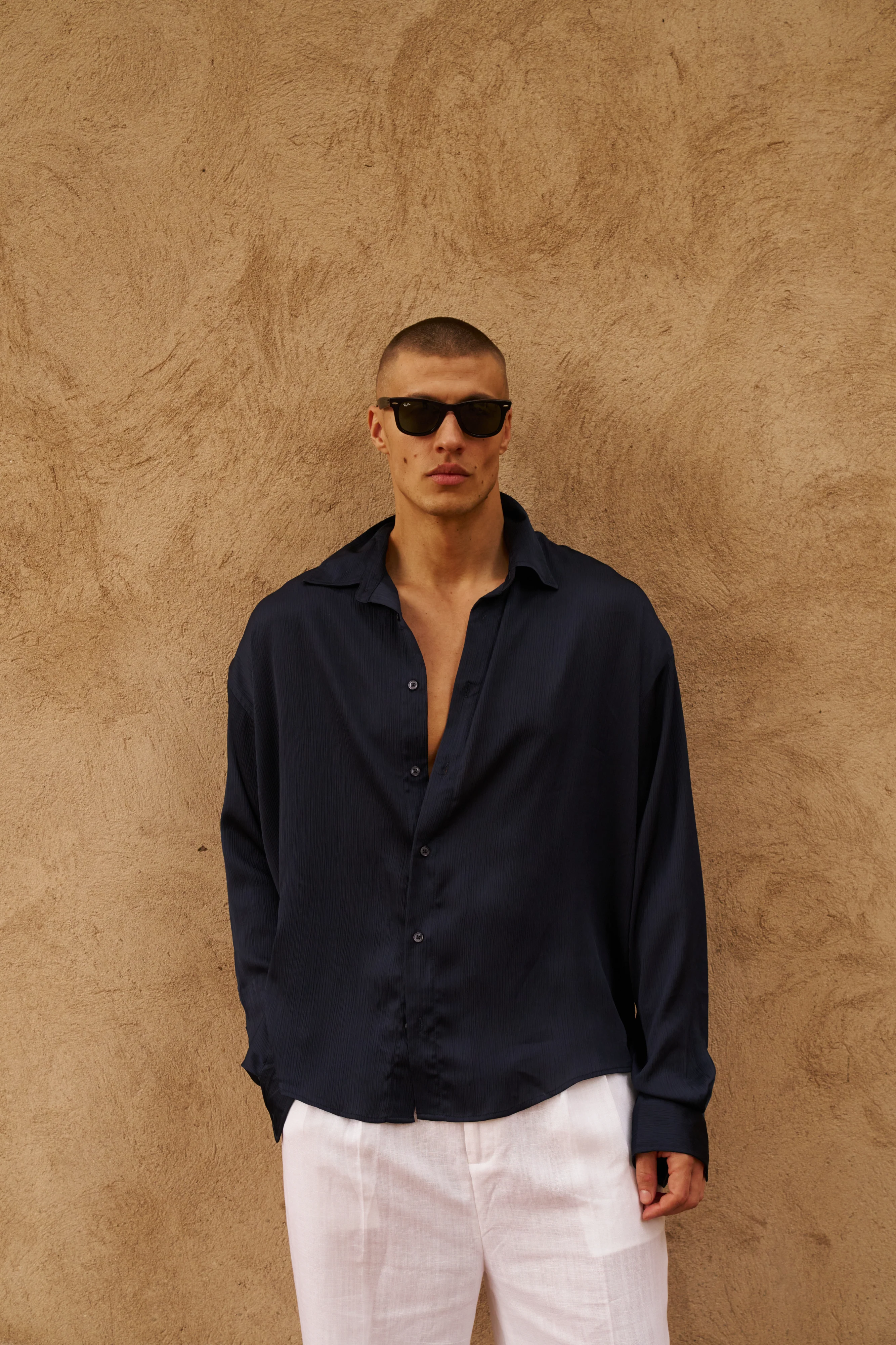 Flow Satin Shirt (Navy) - Image 16