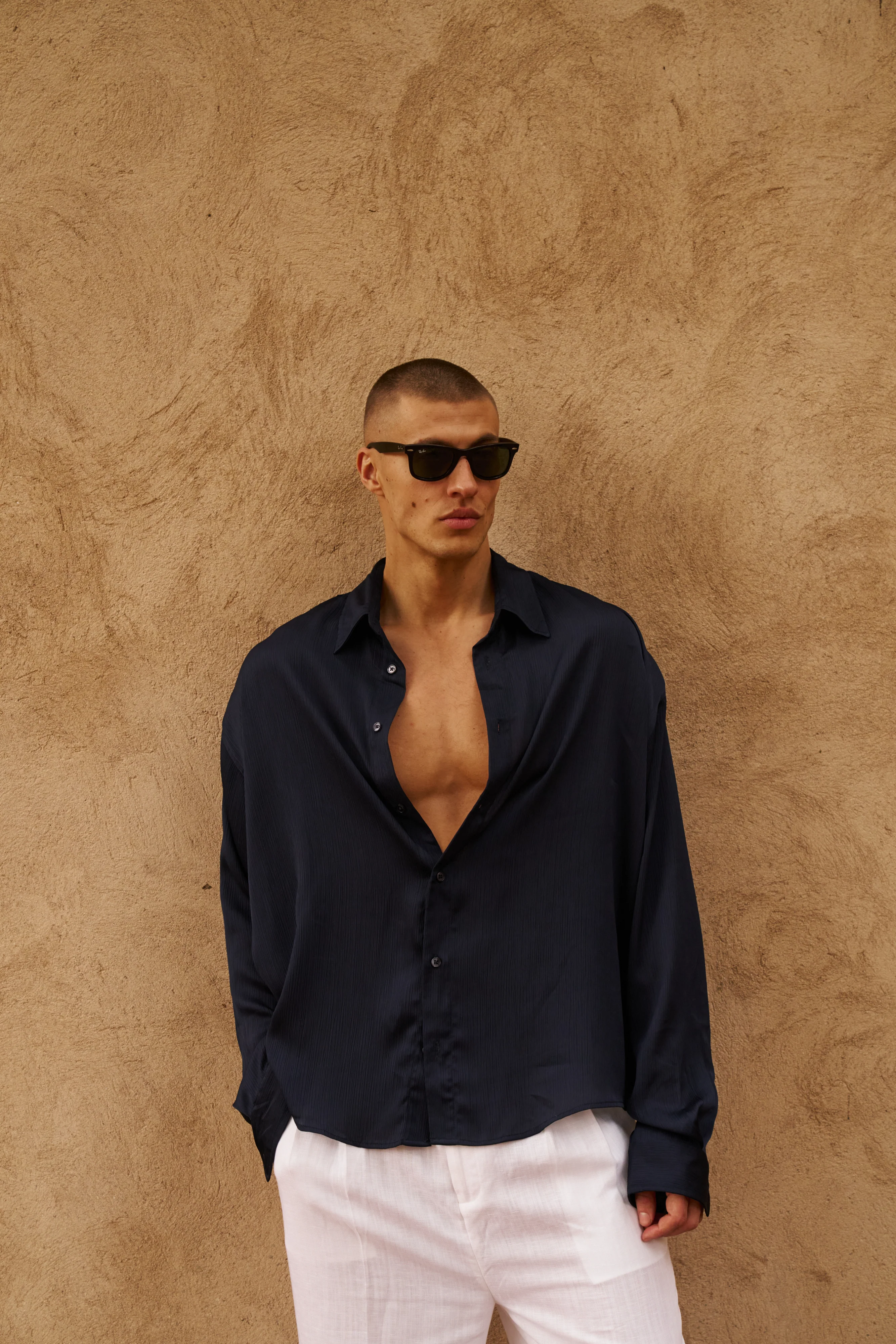 Flow Satin Shirt (Navy) - Image 18