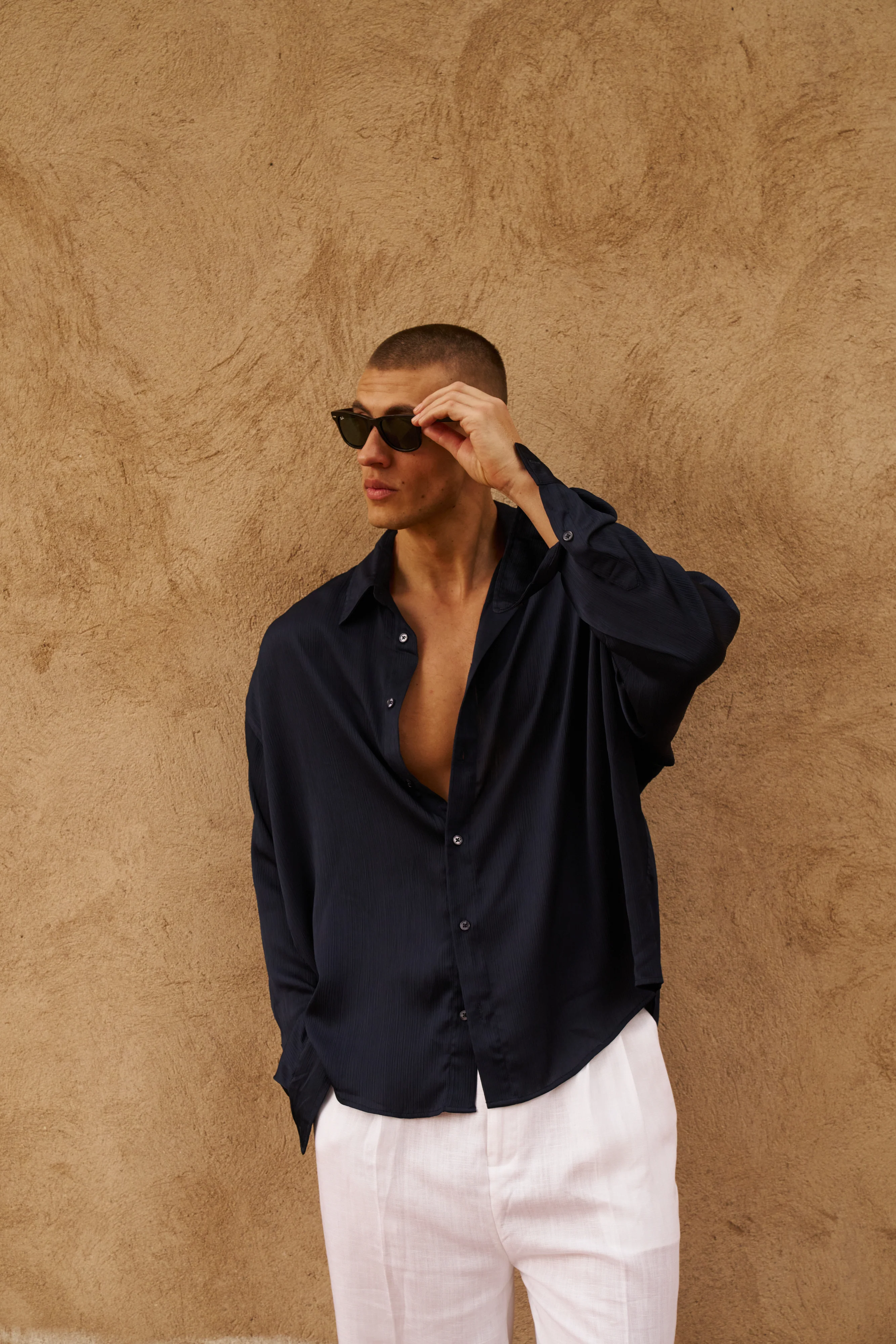 Flow Satin Shirt (Navy) - Image 9
