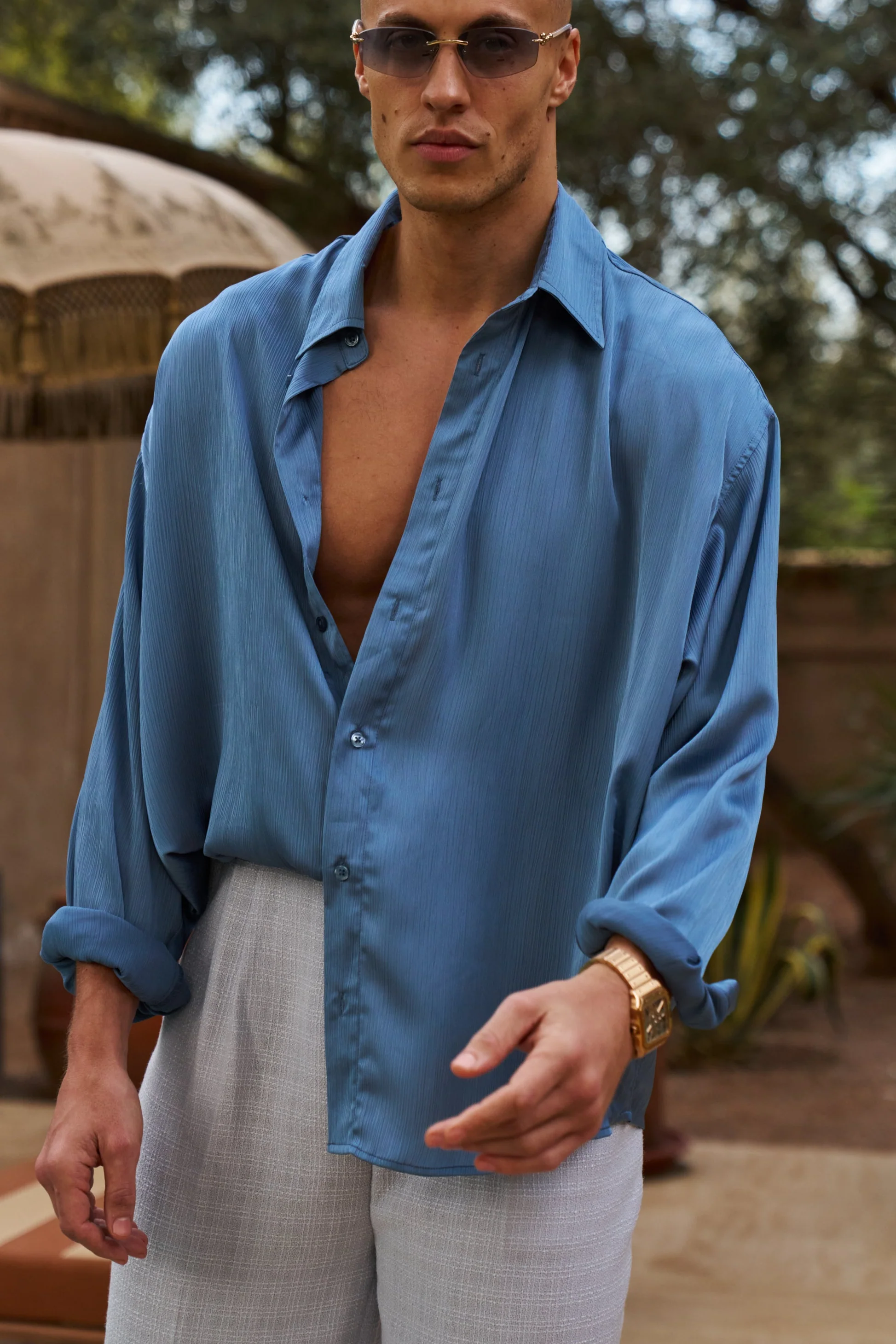 Flow Satin Shirt (Sky Blue) - Image 3