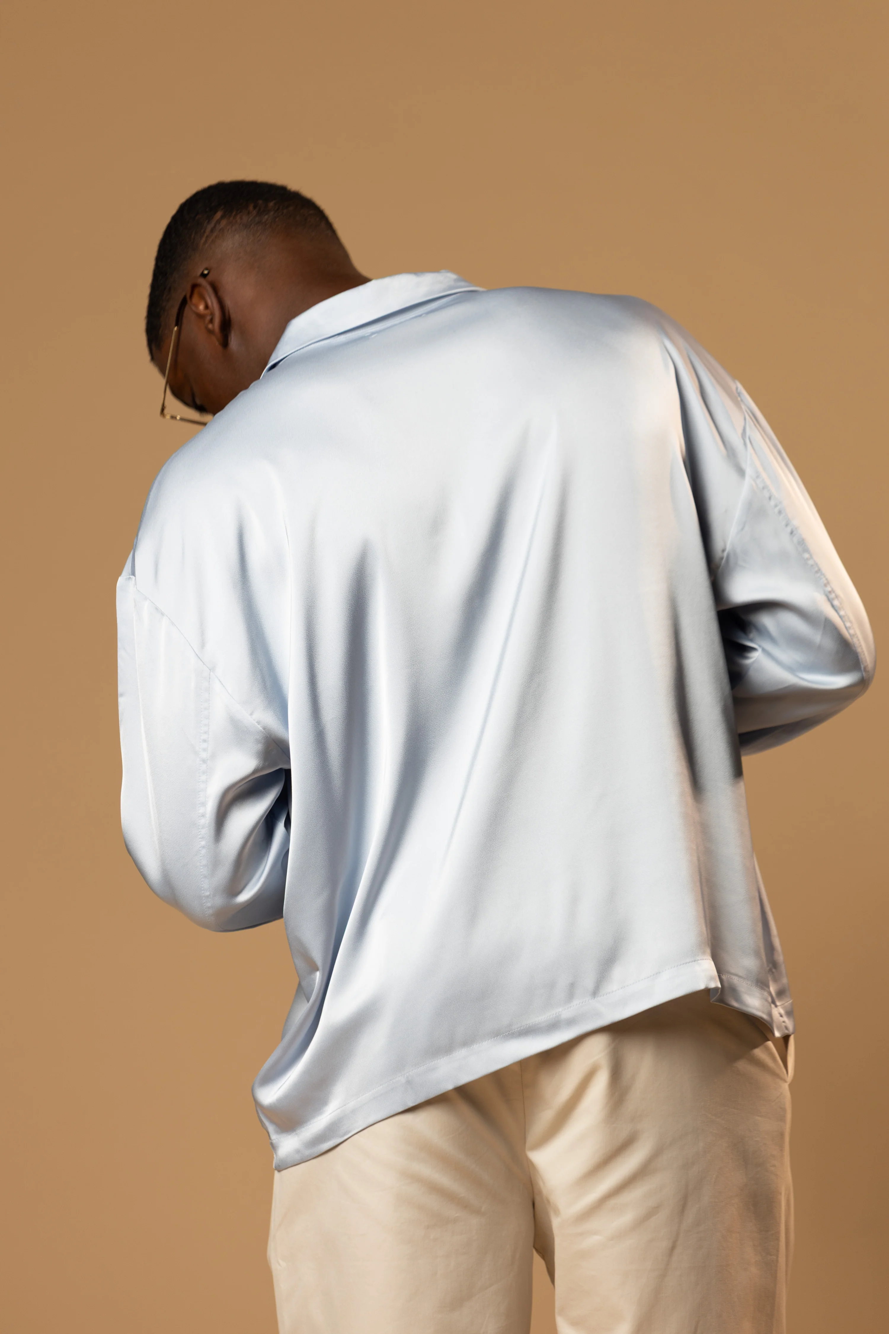 Troy Long Sleeve Satin Shirt (Baby blue) - Image 10