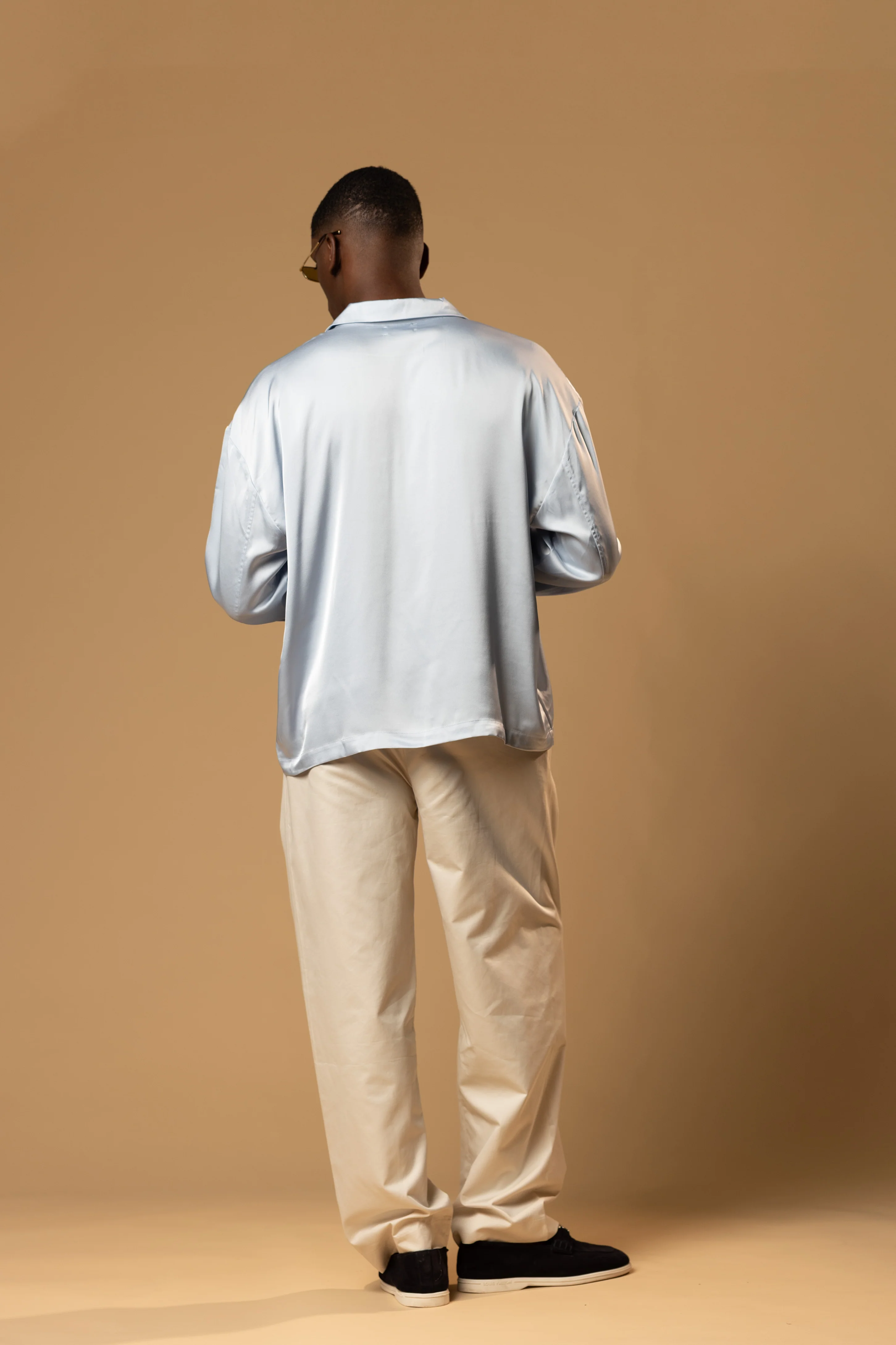 Troy Long Sleeve Satin Shirt (Baby blue) - Image 11