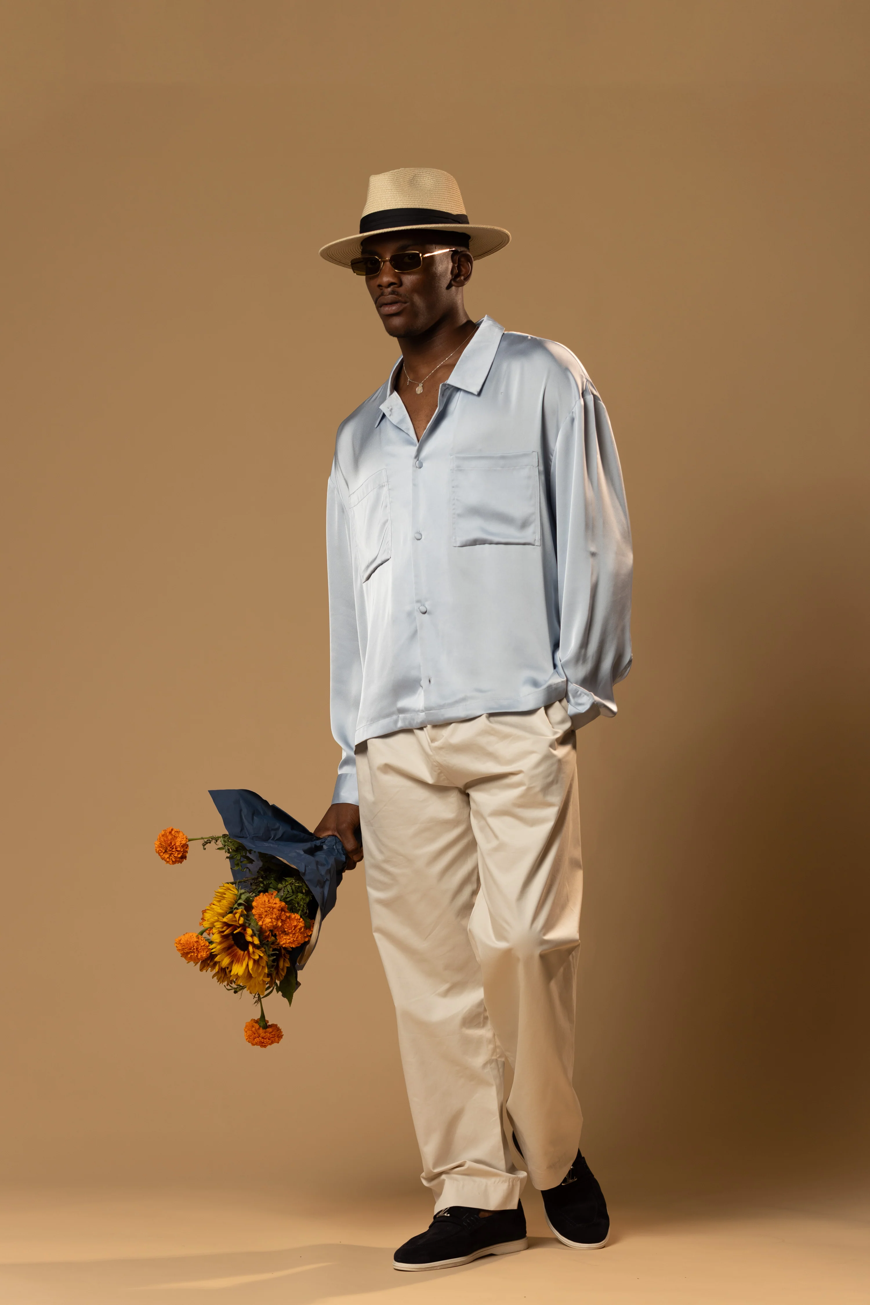 Troy Long Sleeve Satin Shirt (Baby blue) - Image 12