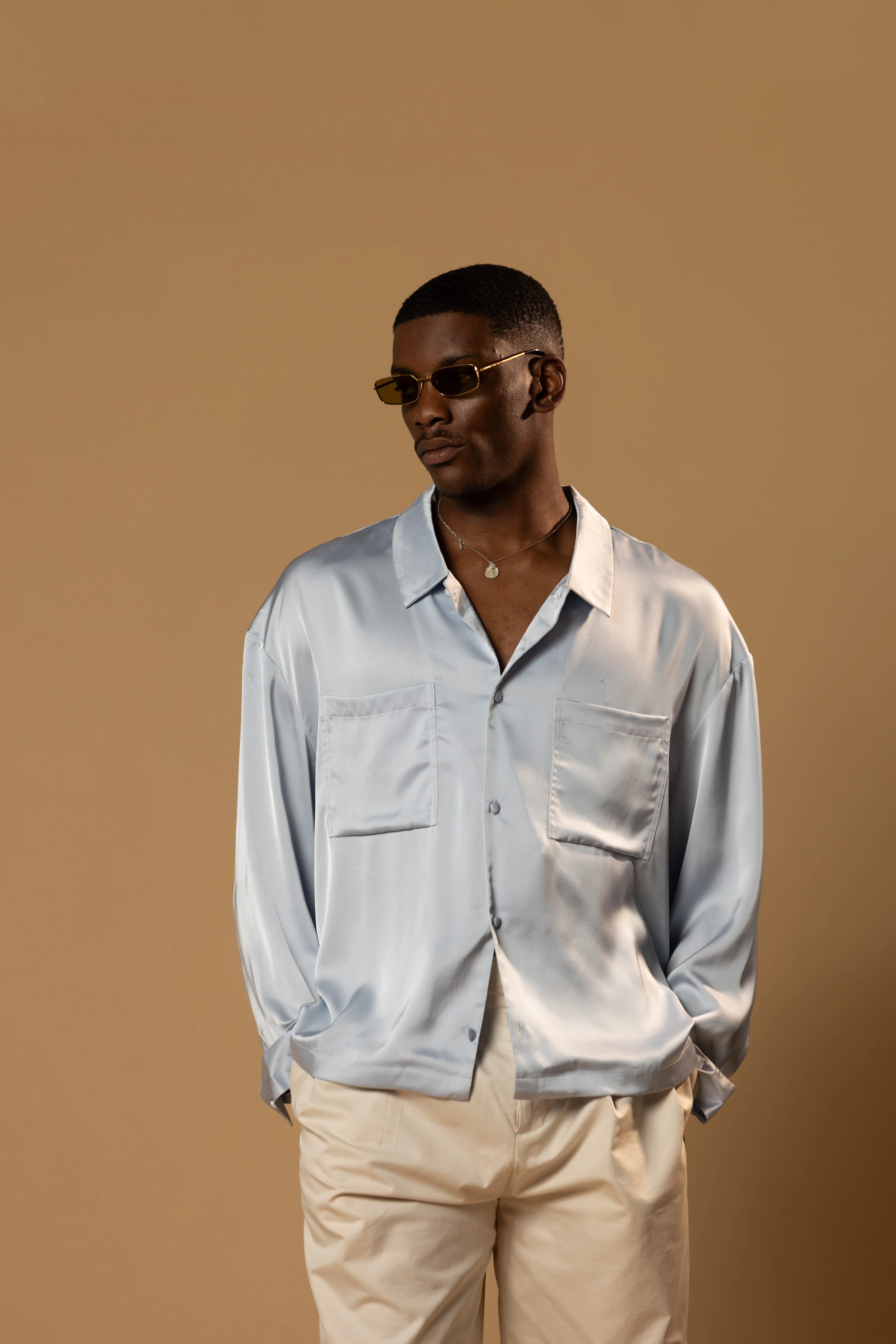 Troy Long Sleeve Satin Shirt (Baby blue) - Image 13