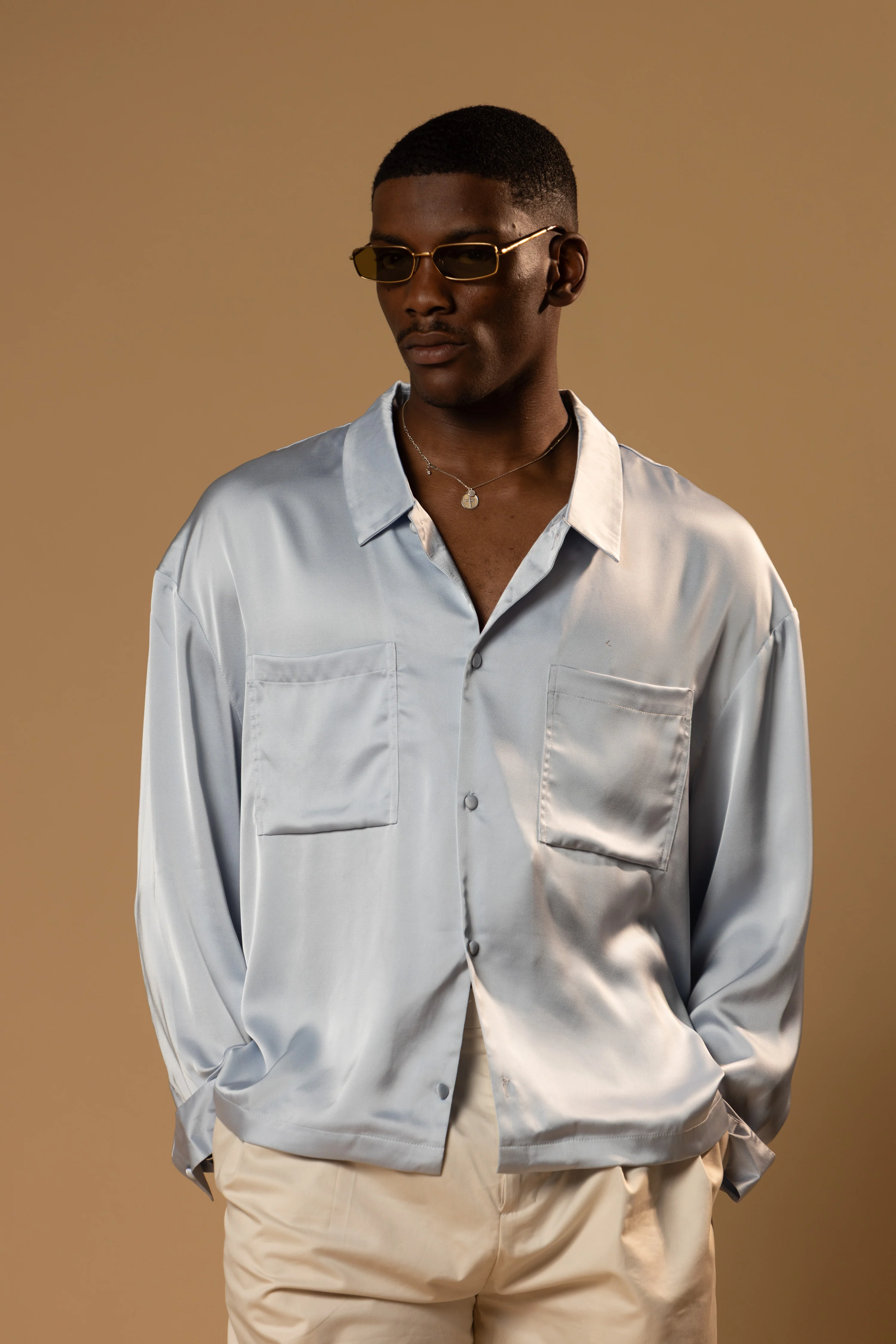 Troy Long Sleeve Satin Shirt (Baby blue) - Image 14