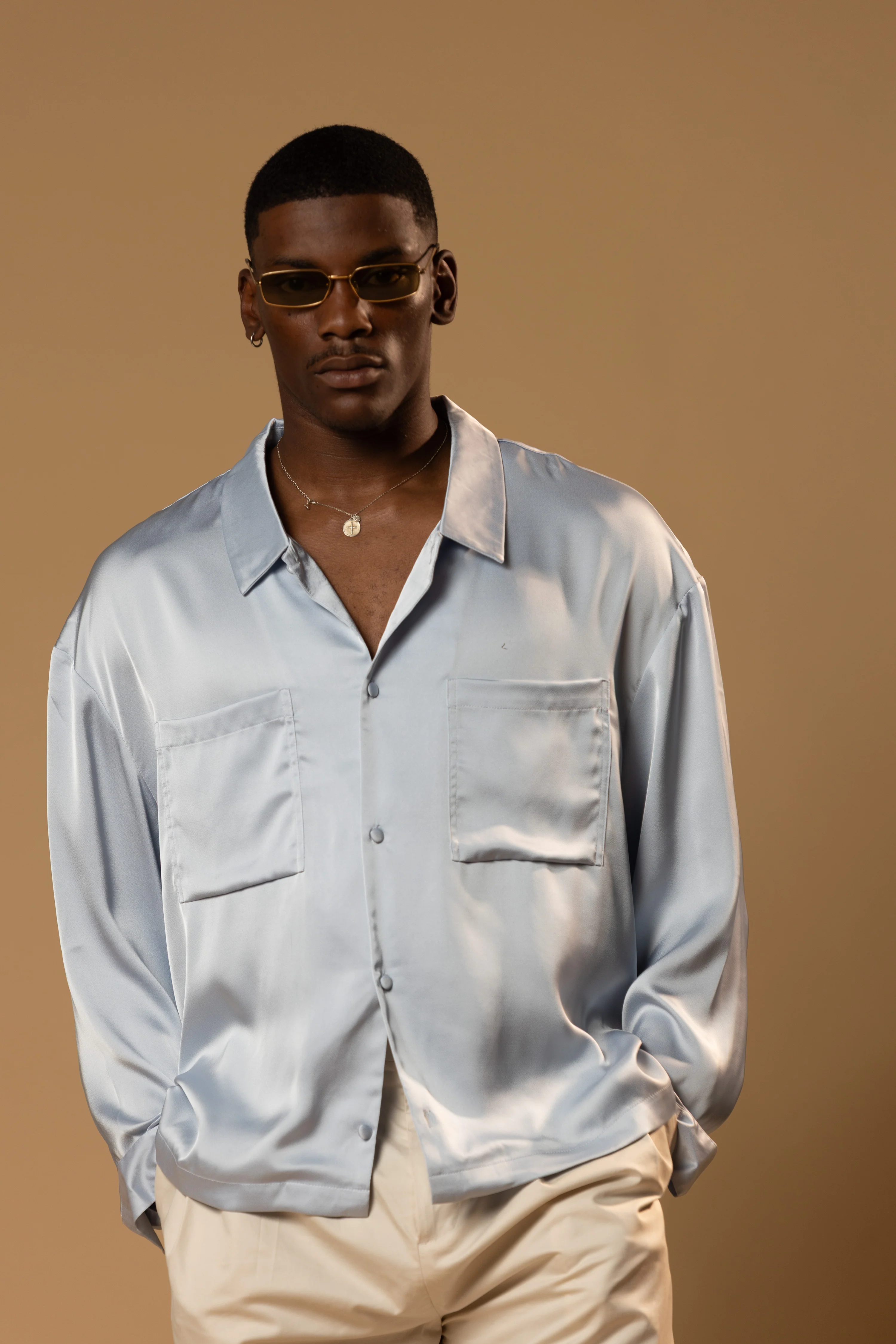 Troy Long Sleeve Satin Shirt (Baby blue) - Image 15