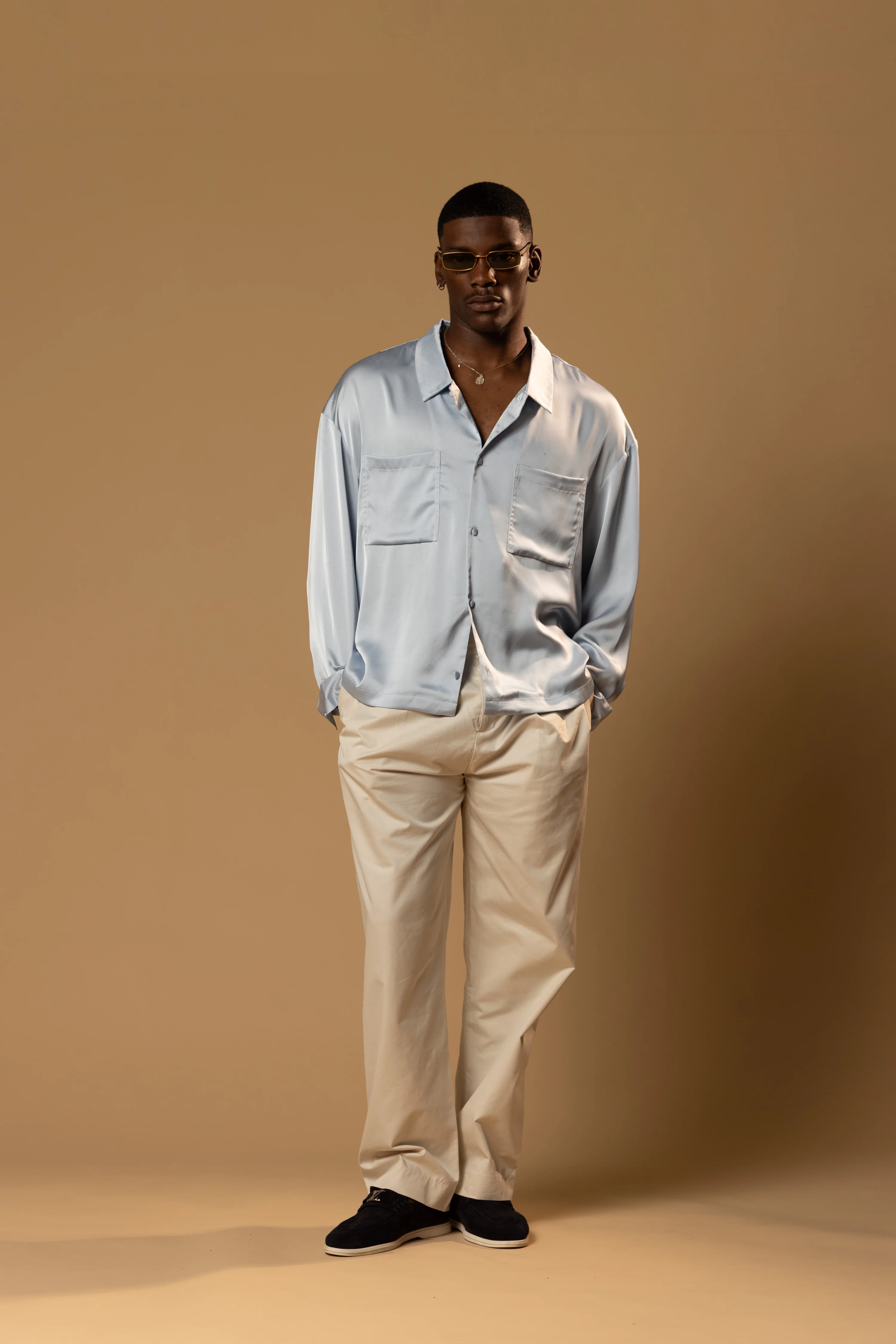 Troy Long Sleeve Satin Shirt (Baby blue) - Image 17