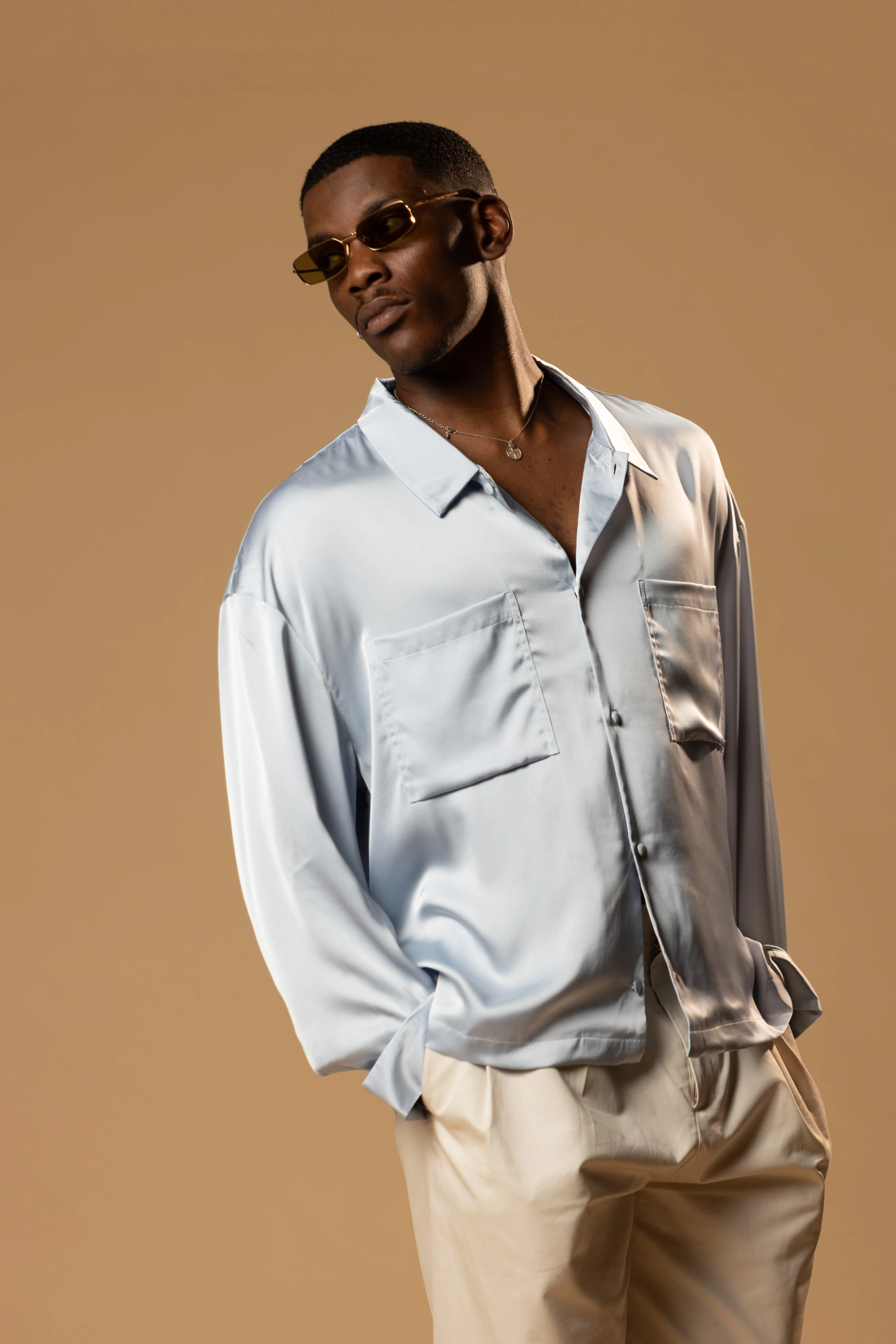 Troy Long Sleeve Satin Shirt (Baby blue) - Image 3