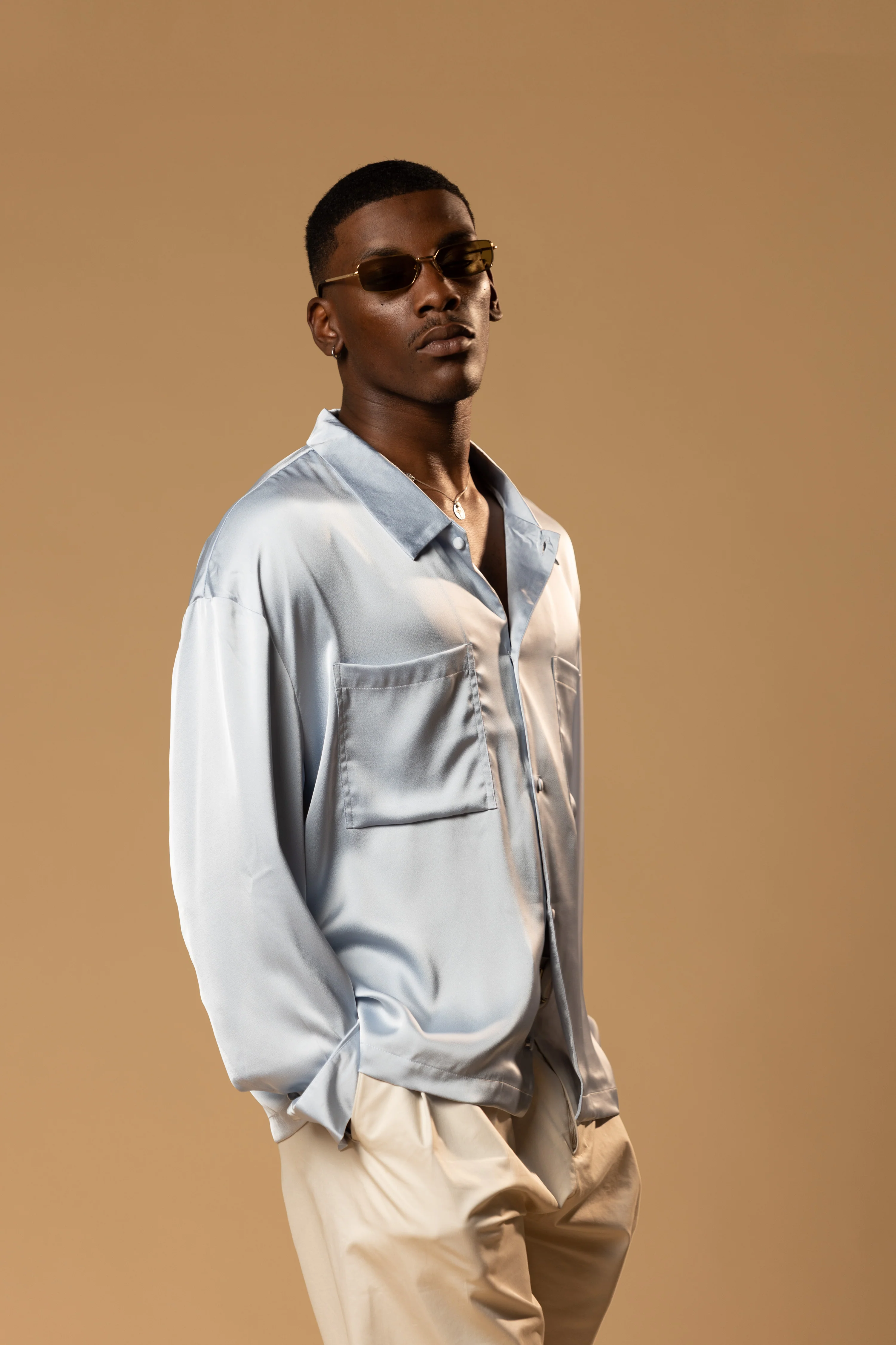 Troy Long Sleeve Satin Shirt (Baby blue) - Image 4