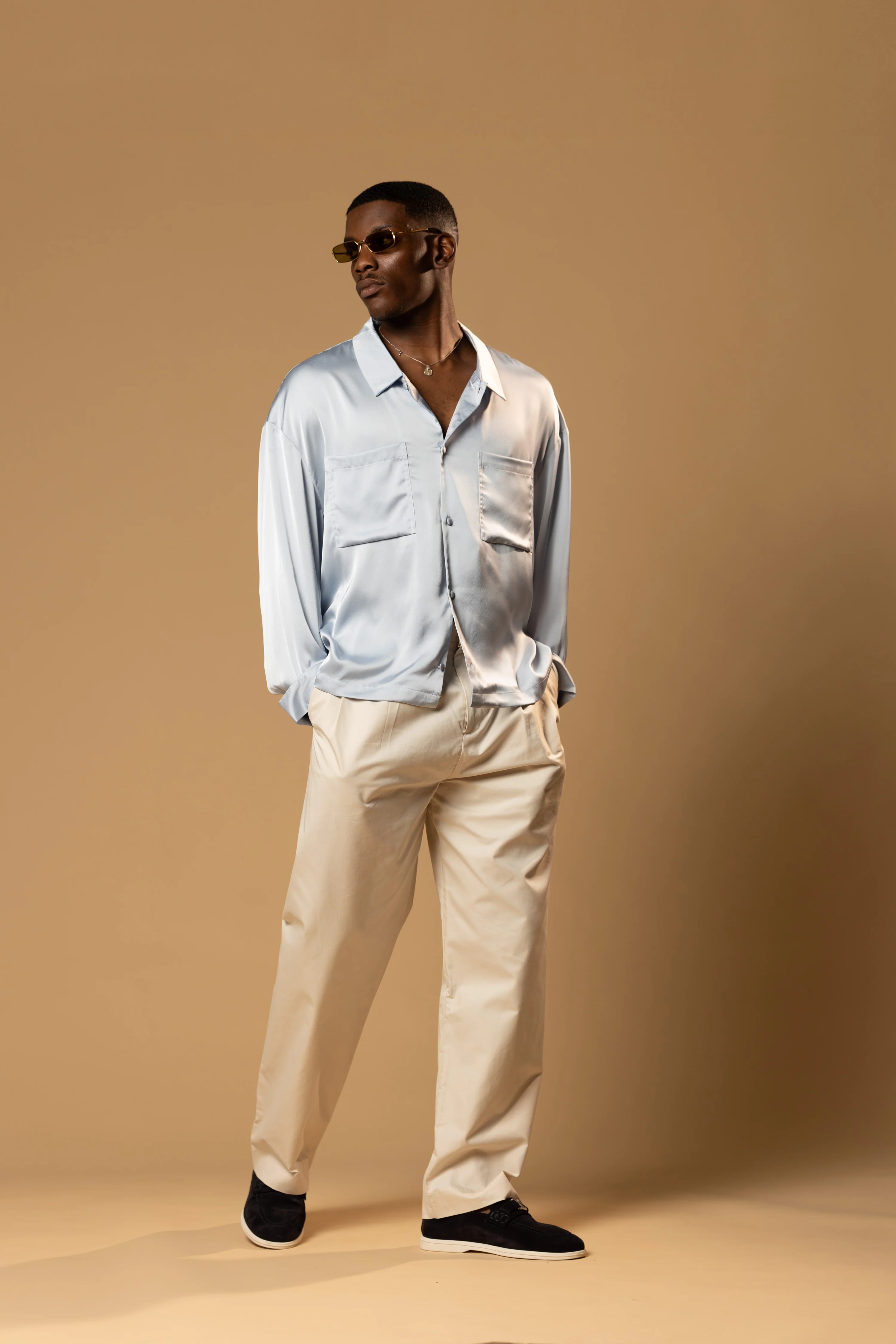 Troy Long Sleeve Satin Shirt (Baby blue) - Image 5