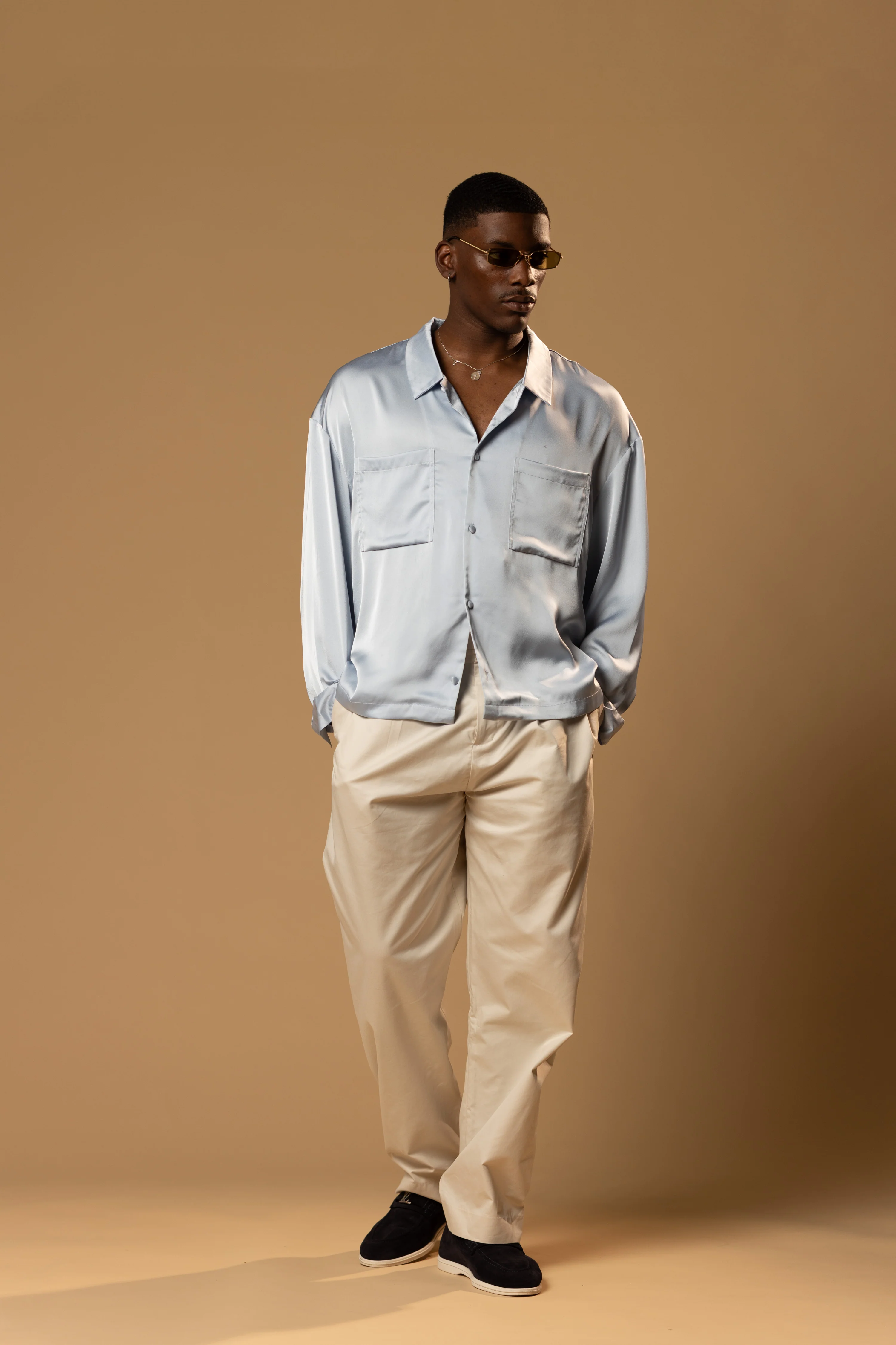 Troy Long Sleeve Satin Shirt (Baby blue) - Image 7
