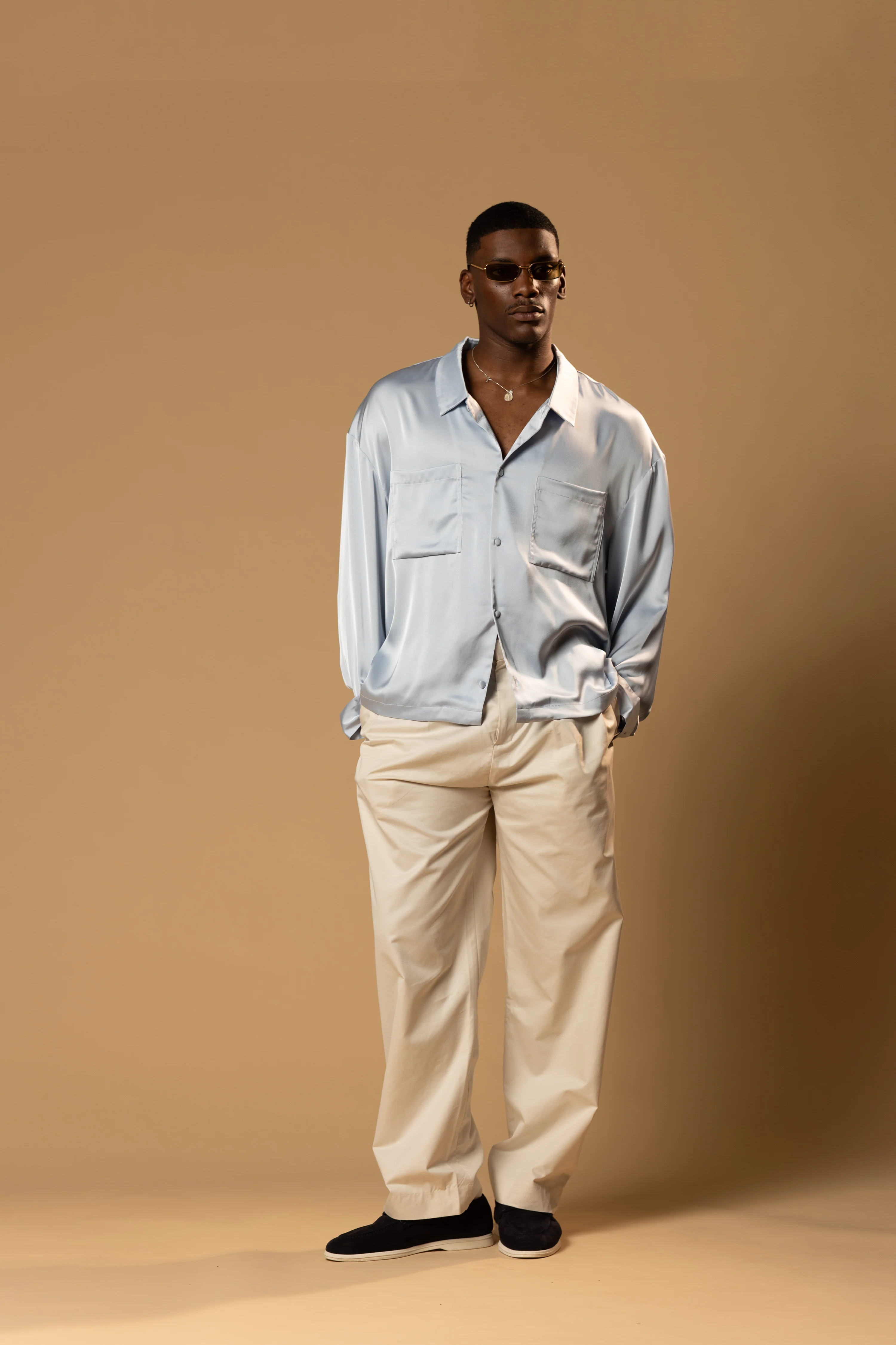 Troy Long Sleeve Satin Shirt (Baby blue) - Image 8
