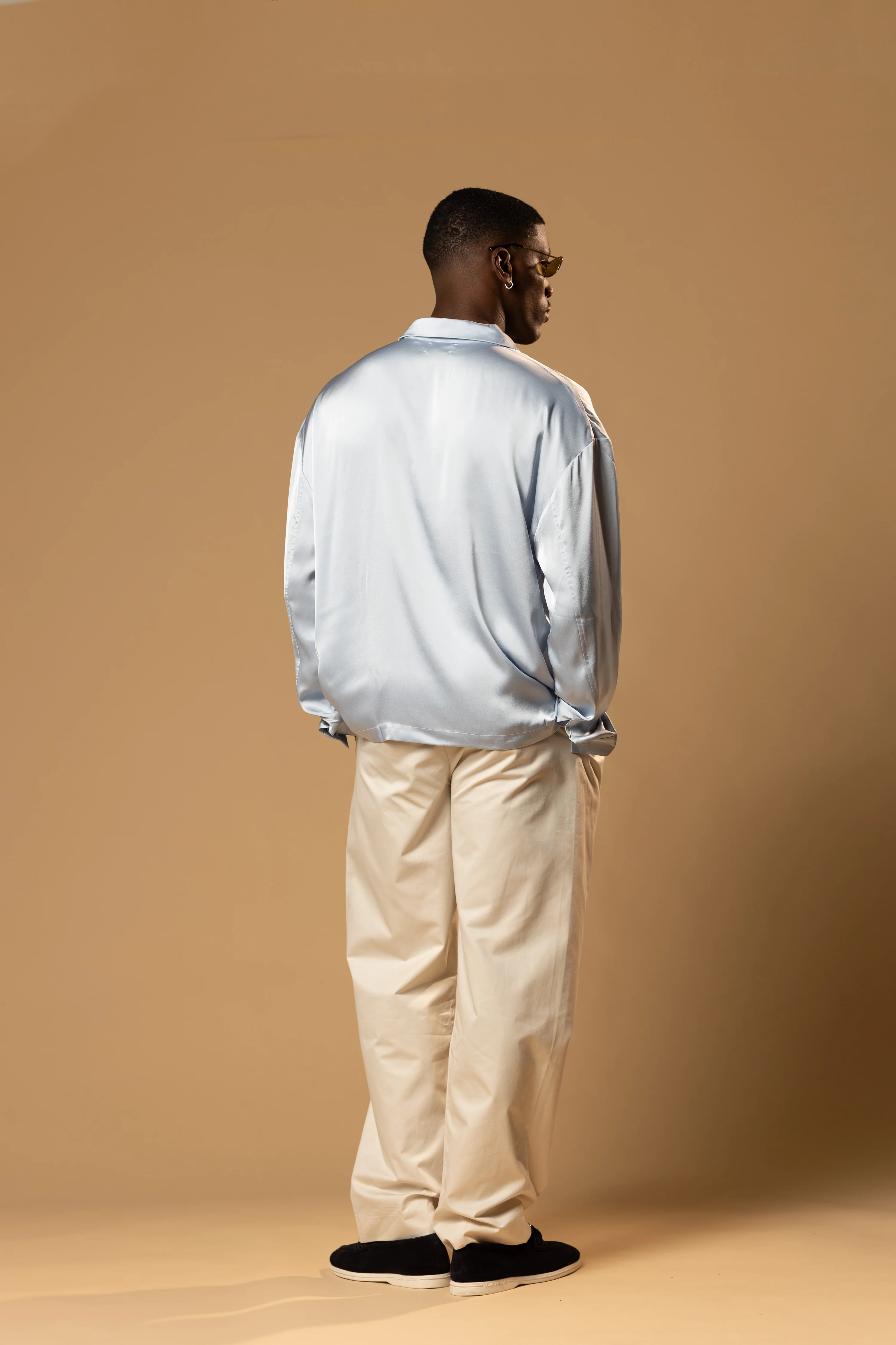 Troy Long Sleeve Satin Shirt (Baby blue) - Image 9